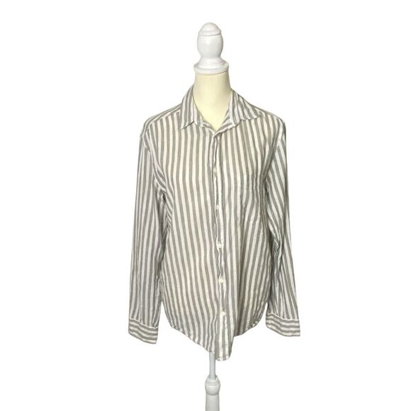 H&M Linen Blend Striped Button Front Regular Fit Coupe Standard Button Up Mens S - Picture 1 of 16